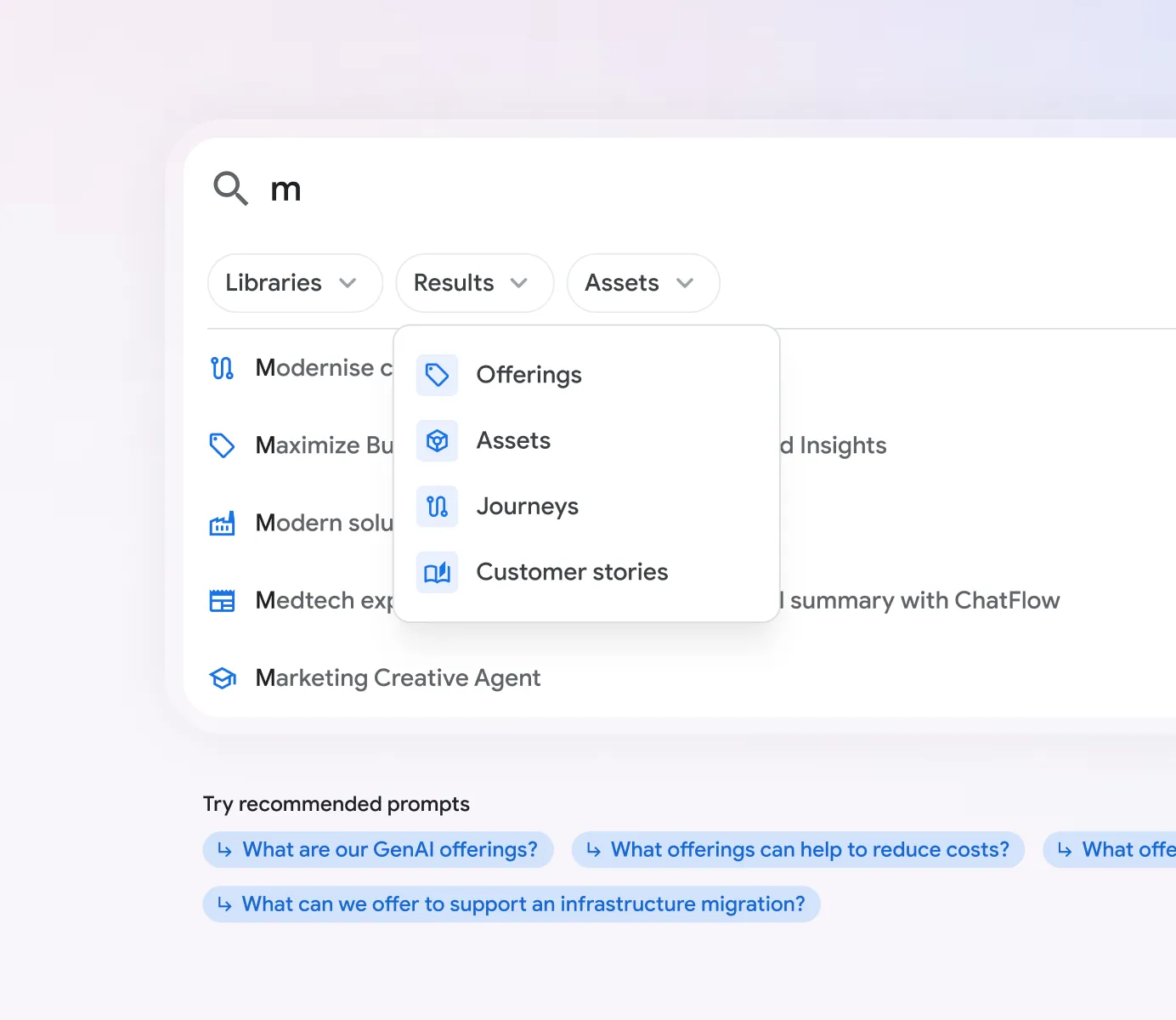 Gemini Sales Sidekick search and recommended prompts