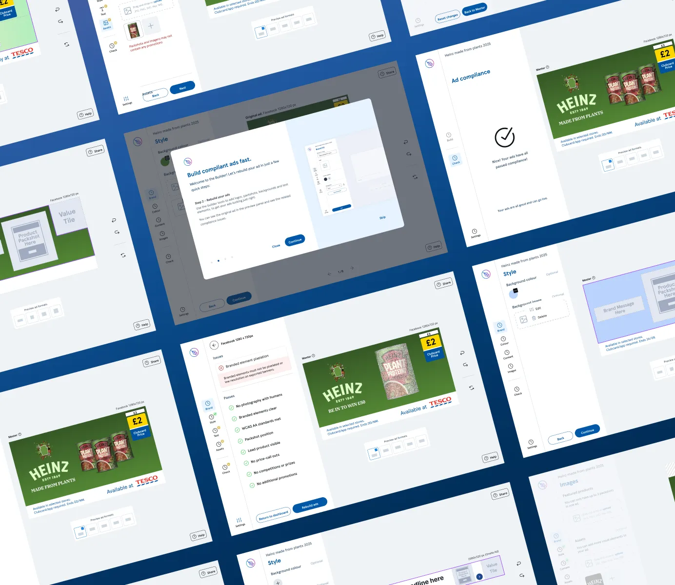 Tesco Retail Media ad builder canvas with brand assets
