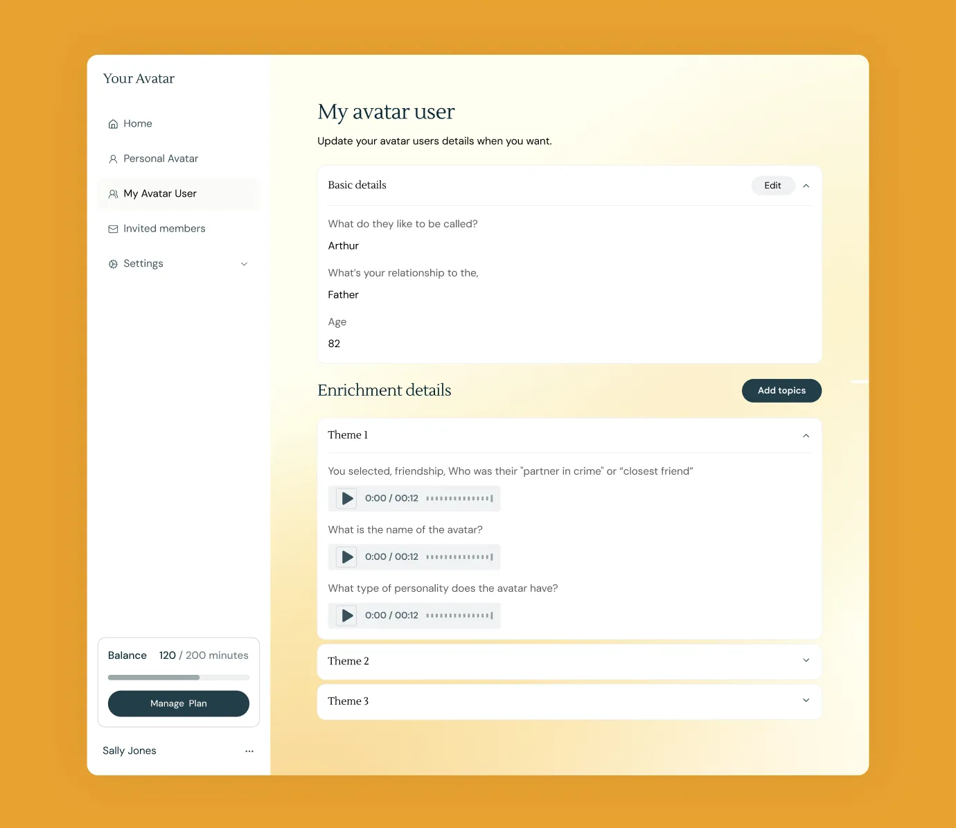Your Avatar personality and memory configuration